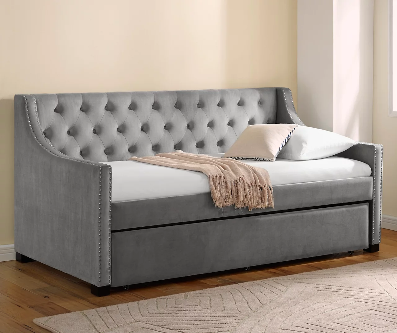 Real Living Gray Upholstered Daybed With Trundle 4 Real Living Gray Upholstered Daybed With Trundle - Image 2