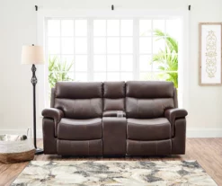 Wellsley Leather Power Reclining Console Loveseat -Storage supplies store 810469259 111