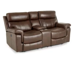 Wellsley Leather Power Reclining Console Loveseat -Storage supplies store 810469259 2
