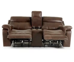 Wellsley Leather Power Reclining Console Loveseat -Storage supplies store 810469259 5