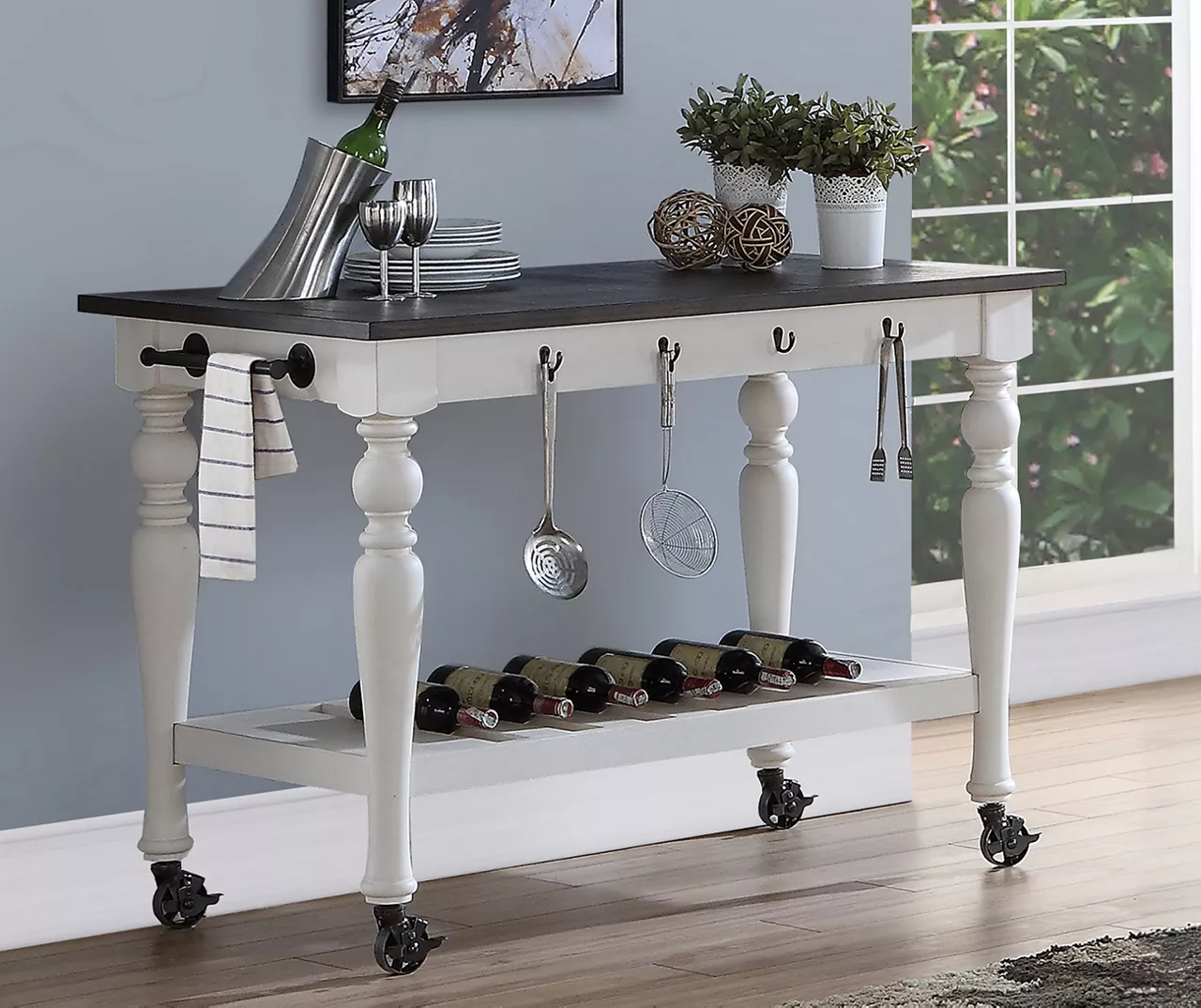 Barclay Ivory & Dark Oak Rolling Kitchen Cart 3 Barclay Ivory & Dark Oak Rolling Kitchen Cart - Image 2