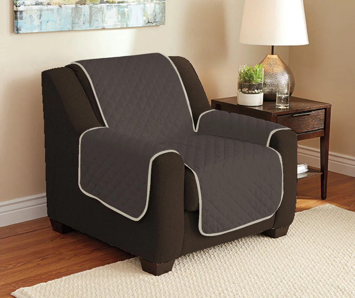Chocolate & Taupe Reversible Chair & Recliner Furniture Protector 3 Chocolate & Taupe Reversible Chair & Recliner Furniture Protector