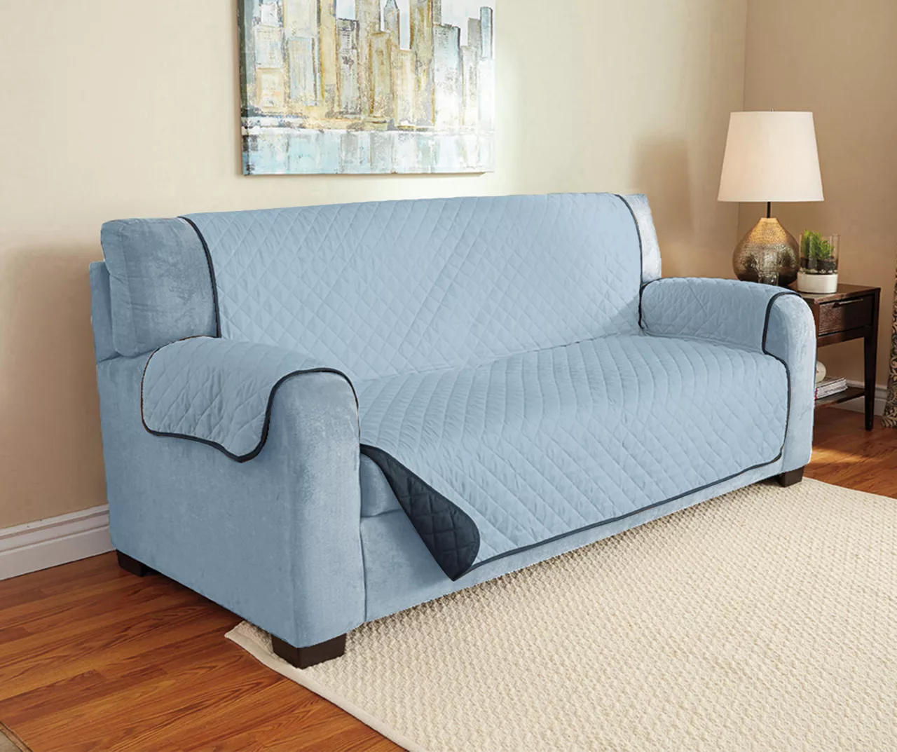 Navy & Light Blue Microfiber Reversible Sofa Furniture Protector 3 Navy & Light Blue Microfiber Reversible Sofa Furniture Protector