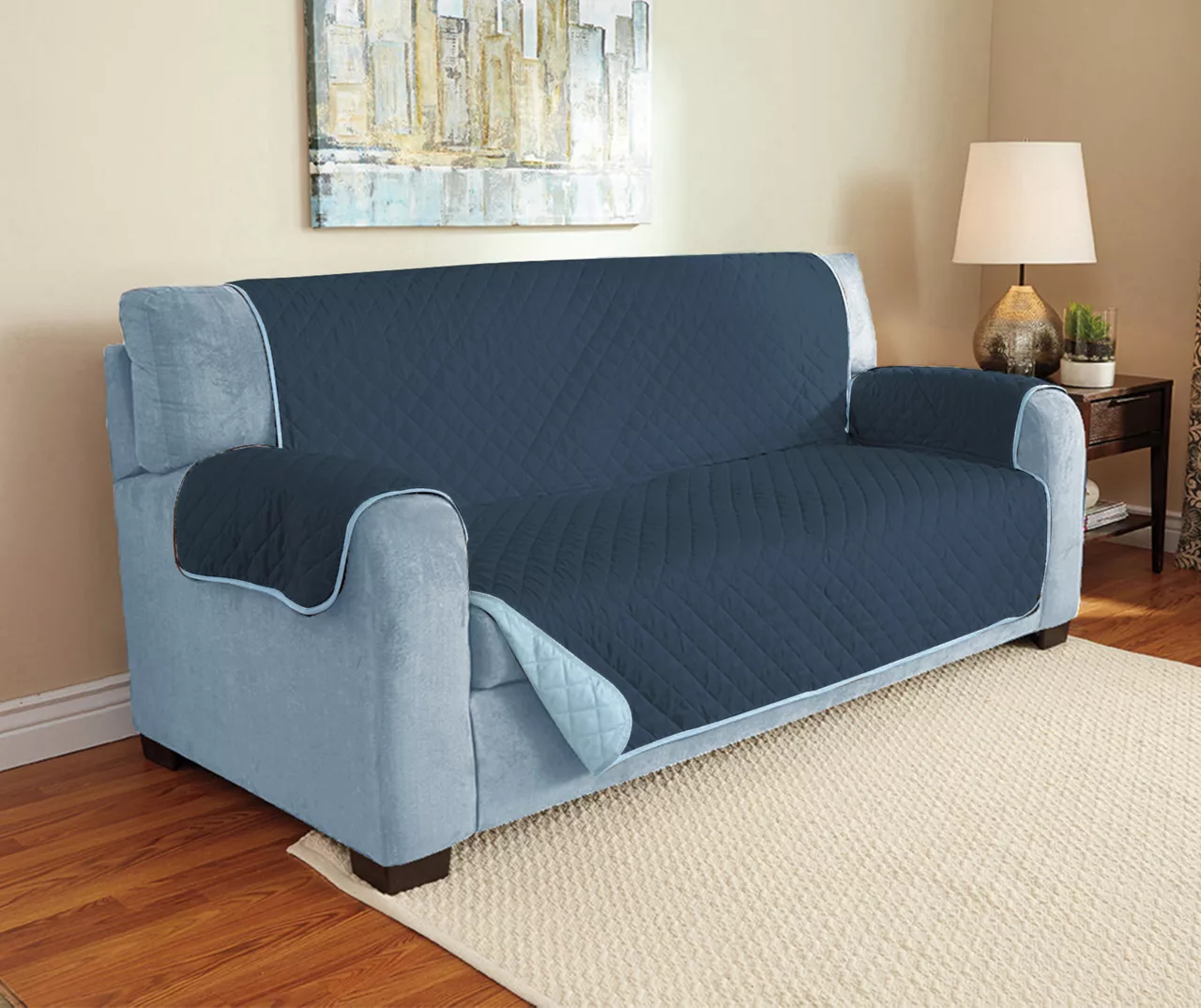 Navy & Light Blue Microfiber Reversible Sofa Furniture Protector 4 Navy & Light Blue Microfiber Reversible Sofa Furniture Protector - Image 2