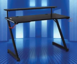 Black LED Gaming Desk With Riser -Storage supplies store 810499569 11