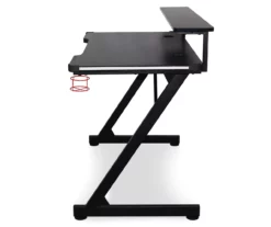 Black LED Gaming Desk With Riser -Storage supplies store 810499569 6