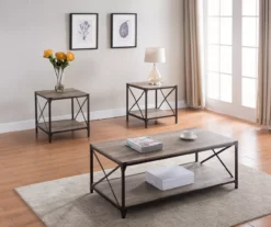 Rustic Metal & Wood 3-Piece Occasional Table Set -Storage supplies store 810499786 1