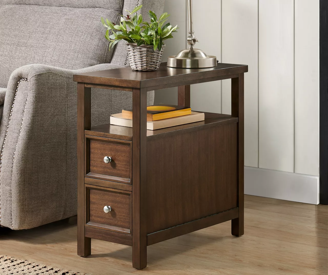Walnut 2-Drawer End Table With Shelf 4 Walnut 2-Drawer End Table With Shelf - Image 2