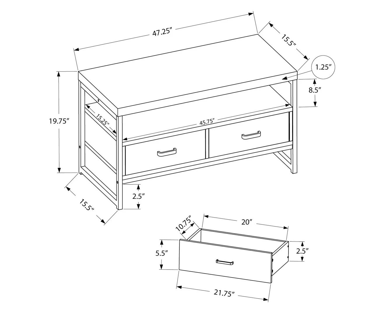 48" Dark Taupe 2-Drawer TV Stand 7 48" Dark Taupe 2-Drawer TV Stand - Image 5
