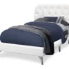 White Tufted Faux Leather Twin Upholstered Platform Bed 2 White Tufted Faux Leather Twin Upholstered Platform Bed -Storage supplies store 810512926 2