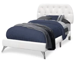 White Tufted Faux Leather Twin Upholstered Platform Bed