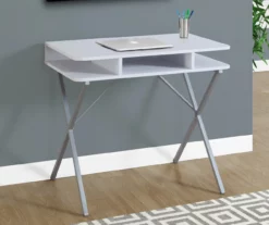 Silver & White Writing Desk -Storage supplies store 810512942 1