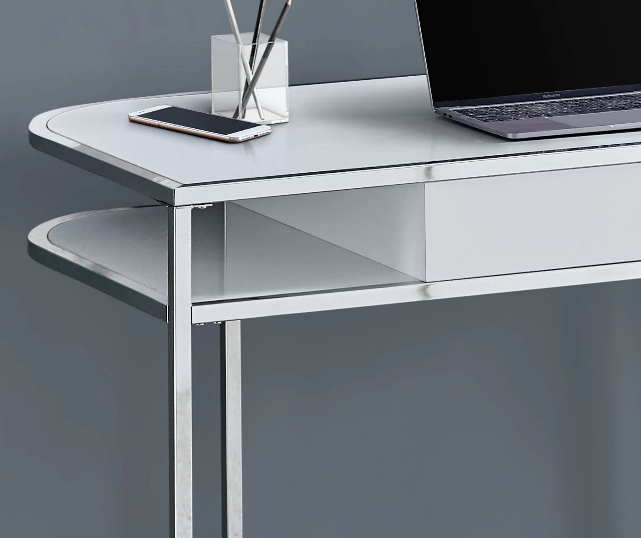 White & Silver Chrome Office Desk 6 White & Silver Chrome Office Desk - Image 4