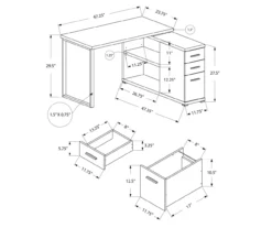 Gray & Black L-Shaped 3-Drawer Computer Desk -Storage supplies store 810512962 3