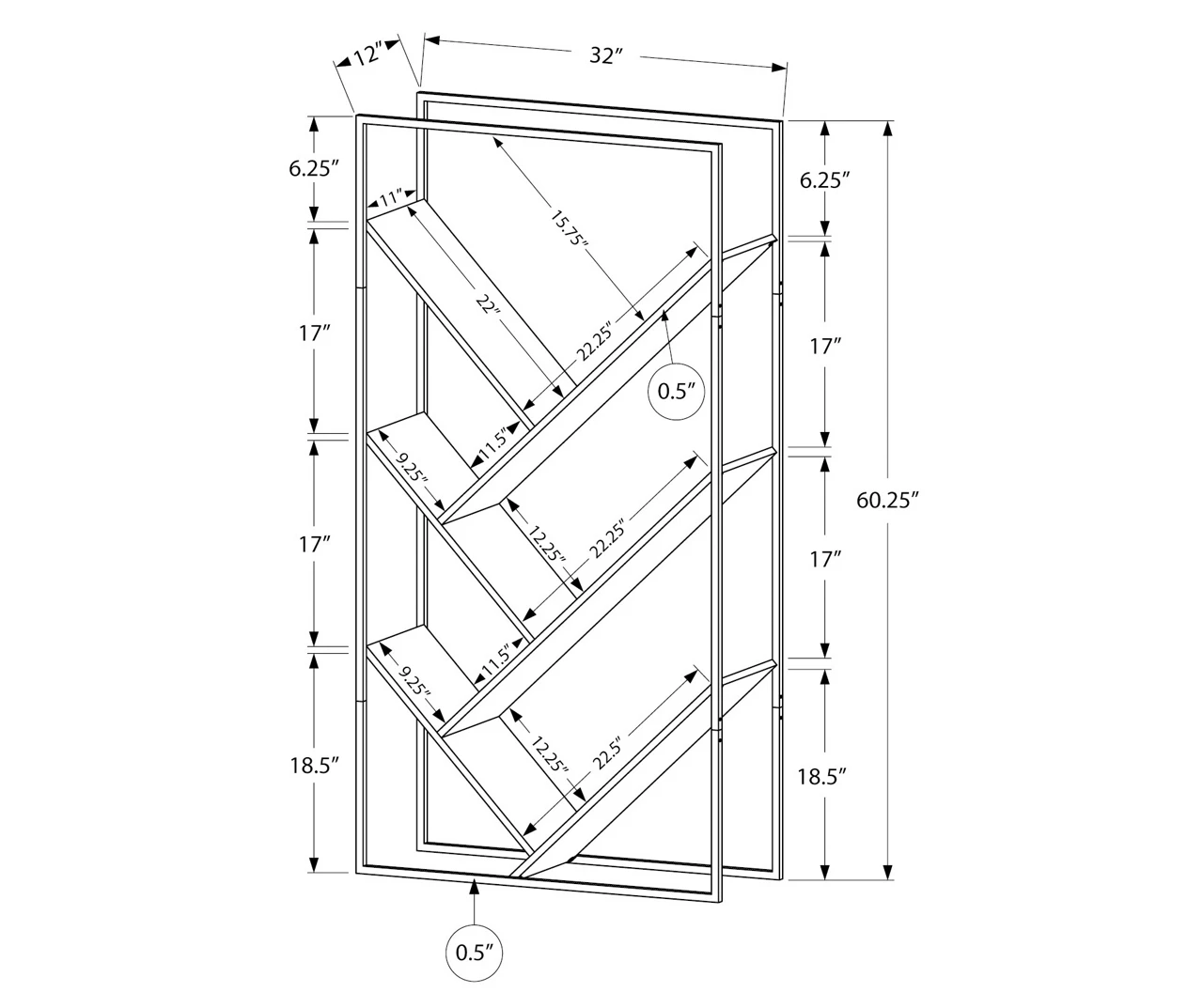 Gray 5-Shelf Slanted Bookcase 5 Gray 5-Shelf Slanted Bookcase - Image 3