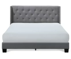 Gray Upholstered Shelter Wingback Queen Bed 31 Gray Upholstered Shelter Wingback Queen Bed -Storage supplies store 810513491 11