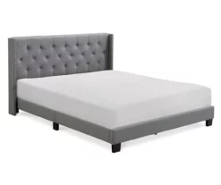 Gray Upholstered Shelter Wingback Queen Bed