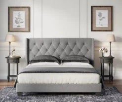 Gray Upholstered Shelter Wingback Queen Bed 24 Gray Upholstered Shelter Wingback Queen Bed -Storage supplies store 810513491 4