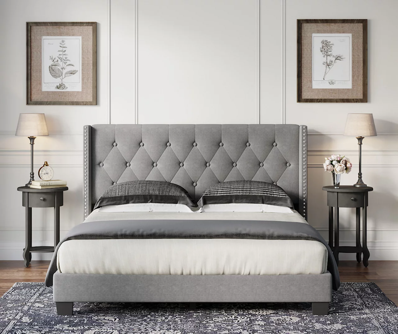 Gray Upholstered Shelter Wingback Queen Bed 6 Gray Upholstered Shelter Wingback Queen Bed - Image 4