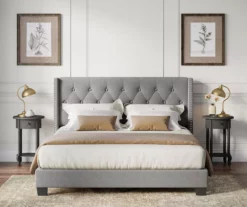 Gray Upholstered Shelter Wingback Queen Bed 25 Gray Upholstered Shelter Wingback Queen Bed -Storage supplies store 810513491 5