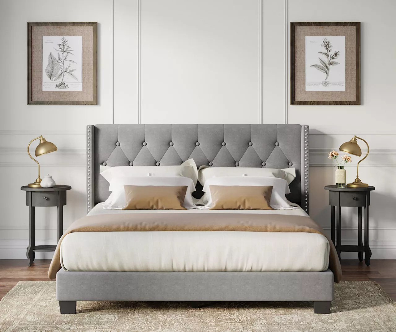 Gray Upholstered Shelter Wingback Queen Bed 7 Gray Upholstered Shelter Wingback Queen Bed - Image 5
