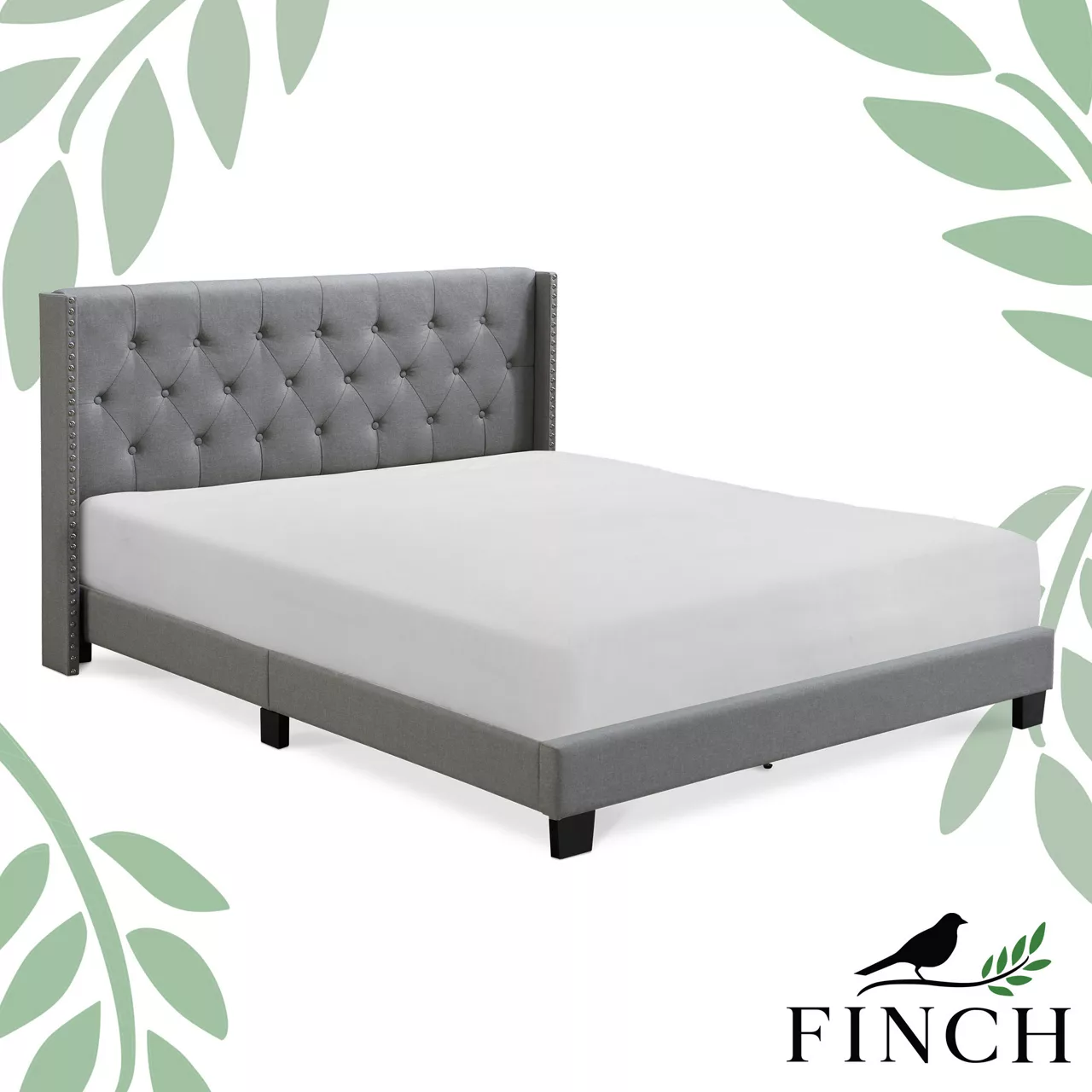 Gray Upholstered Shelter Wingback Queen Bed 4 Gray Upholstered Shelter Wingback Queen Bed - Image 2