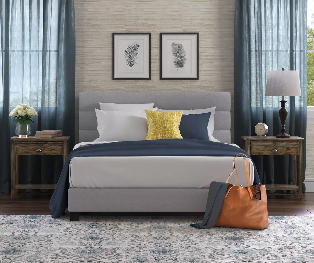 Gray Hudson King Upholstered Linen Fabric Bed 15 Gray Hudson King Upholstered Linen Fabric Bed - Image 13