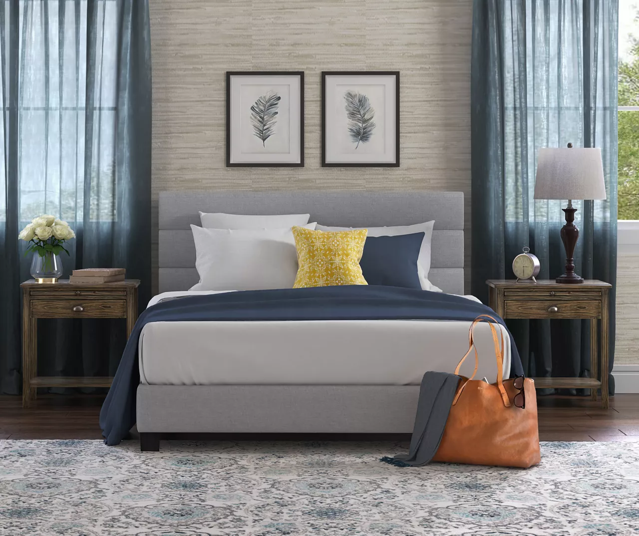 Gray Hudson Queen Upholstered Linen Fabric Bed 15 Gray Hudson Queen Upholstered Linen Fabric Bed - Image 13