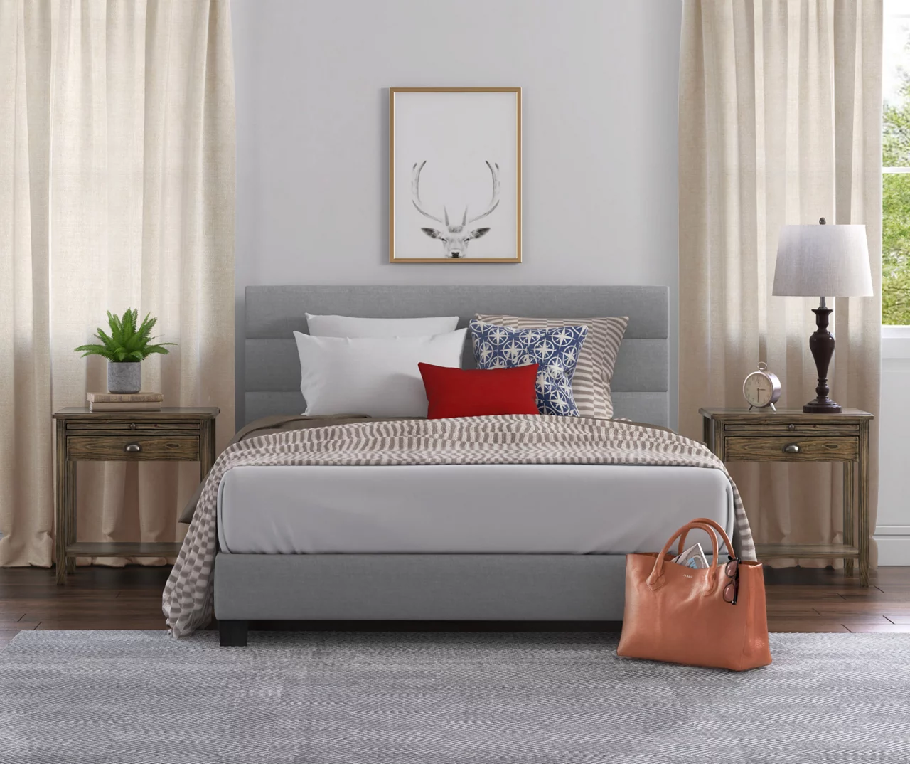 Gray Hudson Queen Upholstered Linen Fabric Bed 4 Gray Hudson Queen Upholstered Linen Fabric Bed - Image 2