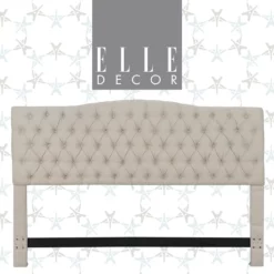 Beige Celeste Upholstered Linen King Headboard -Storage supplies store 810513532