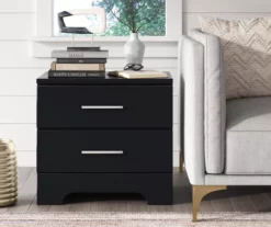 Black Hudson 2-Drawer Wood Nightstand -Storage supplies store 810513557 3