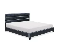 Black Channel Tufted King Upholstered Bed Frame -Storage supplies store 810513588 2