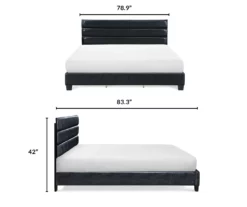 Black Channel Tufted King Upholstered Bed Frame -Storage supplies store 810513588 6