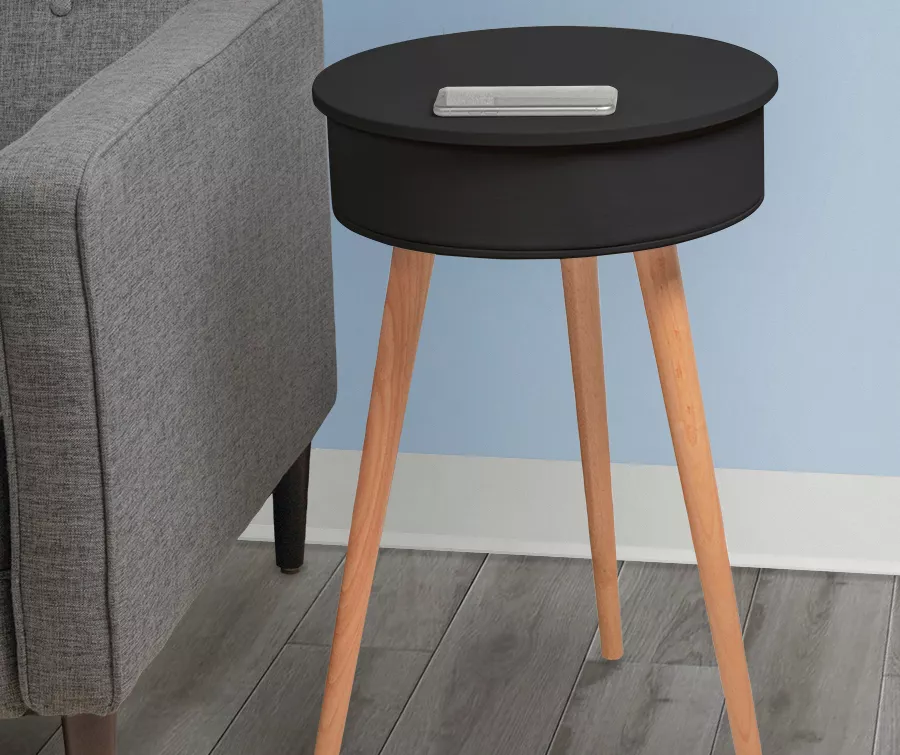 Black End Table With Bluetooth Speaker & USB Port 4 Black End Table With Bluetooth Speaker & USB Port - Image 2