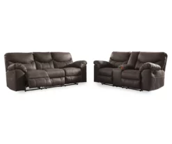 Boxberg Teak Faux Leather Reclining Sofa -Storage supplies store 810519659 810519658