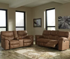 Boxberg Bark Faux Leather Reclining Console Loveseat -Storage supplies store 810519664 810519667 1 1