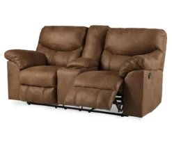 Boxberg Bark Faux Leather Reclining Console Loveseat -Storage supplies store 810519667 1