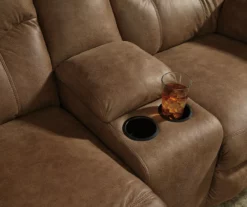 Boxberg Bark Faux Leather Reclining Console Loveseat -Storage supplies store 810519667 3