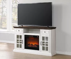 60" Brown & White Glass Door Fireplace Console -Storage supplies store 810521149 3