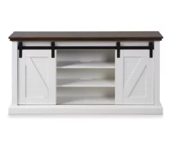 60" Dark Brown & White Barn Door TV Stand -Storage supplies store 810523487 2