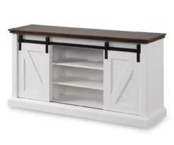 60" Dark Brown & White Barn Door TV Stand -Storage supplies store 810523487 3
