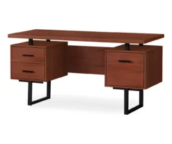 60" Cherry Woodgrain & Black Floating Desk