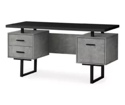 60" Concrete Gray & Black Floating Desk