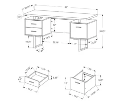 60" Concrete Gray & Black Floating Desk -Storage supplies store 810527329 5