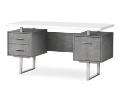 60" Concrete Gray & White Floating Desk