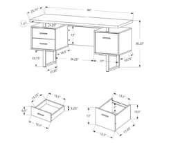 60" Concrete Gray & White Floating Desk -Storage supplies store 810527330 5