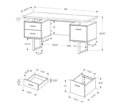60" Black & Silver Floating Desk -Storage supplies store 810527331 5