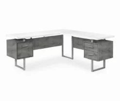 Faux Concrete & White 3-Drawer L-Shaped Corner Desk