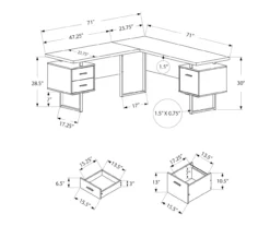 Faux Concrete & Black 3-Drawer L-Shaped Corner Desk -Storage supplies store 810527375 5