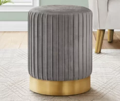 Pleated Velvet Upholstered Ottoman -Storage supplies store 810533427 1